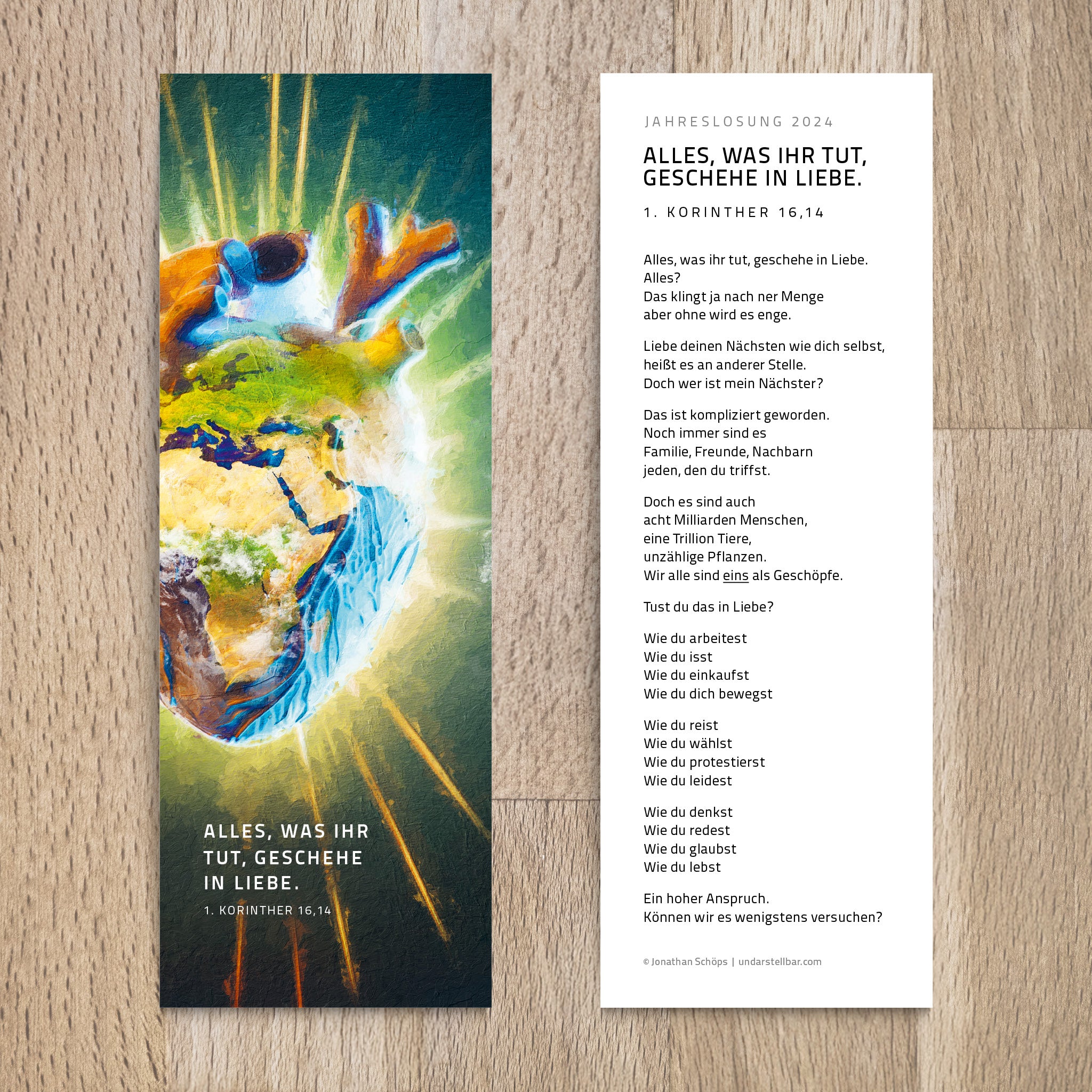 Lesezeichen mit Gedicht. Alles, was ihr tut, geschehe in Liebe. - Undarstellbar