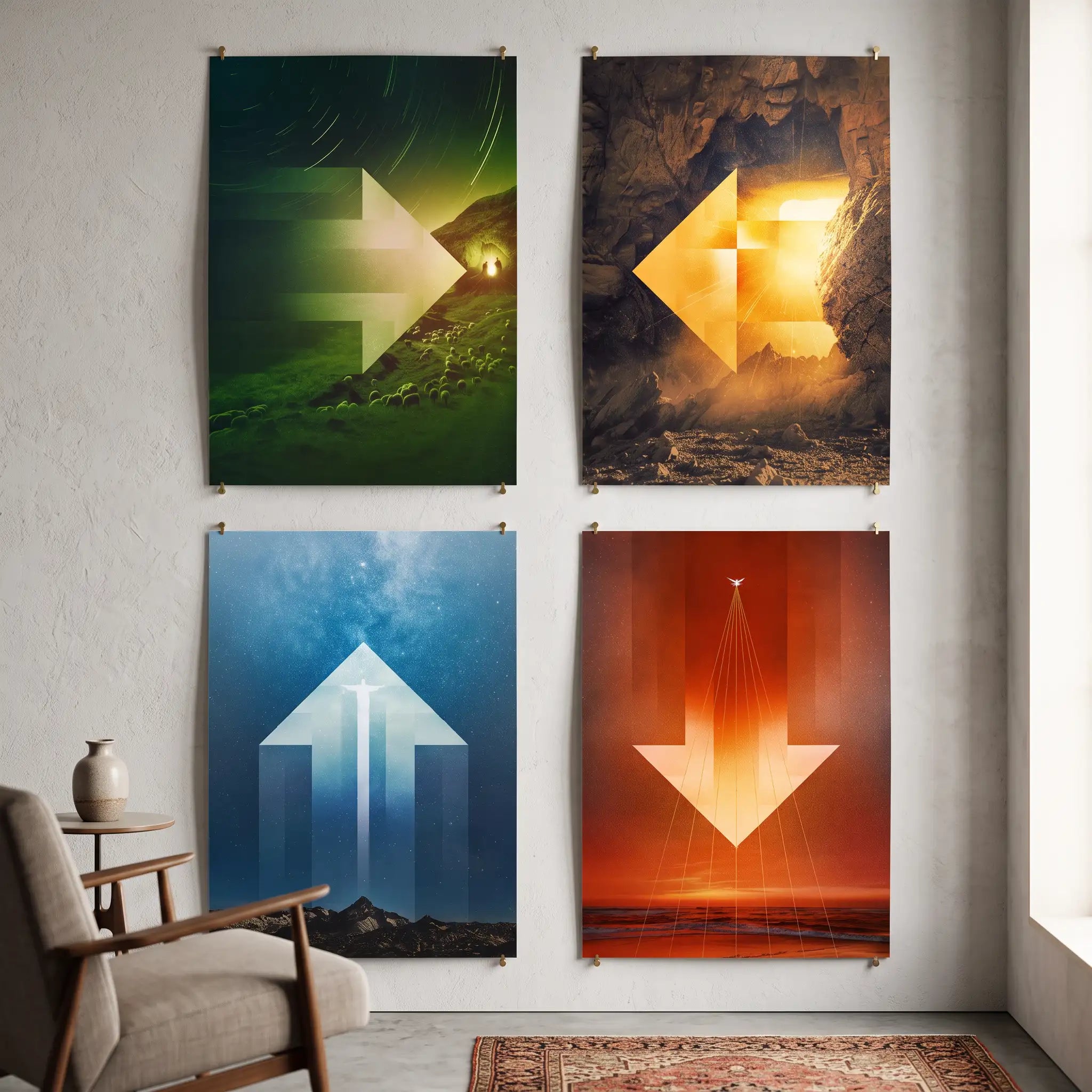 4x DIN A2 Poster Super-Set Los/Weiter/Auf/Ab geht's – 4 Feiertage