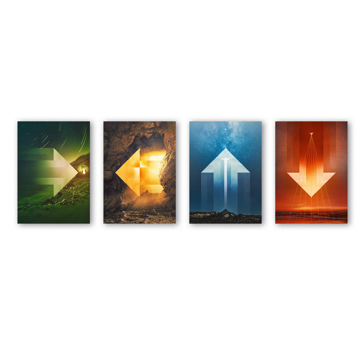 Christliches Poster Set Feiertage modern Pfeile: Weihnachten, Ostern, Himmelfahrt, Pfingsten