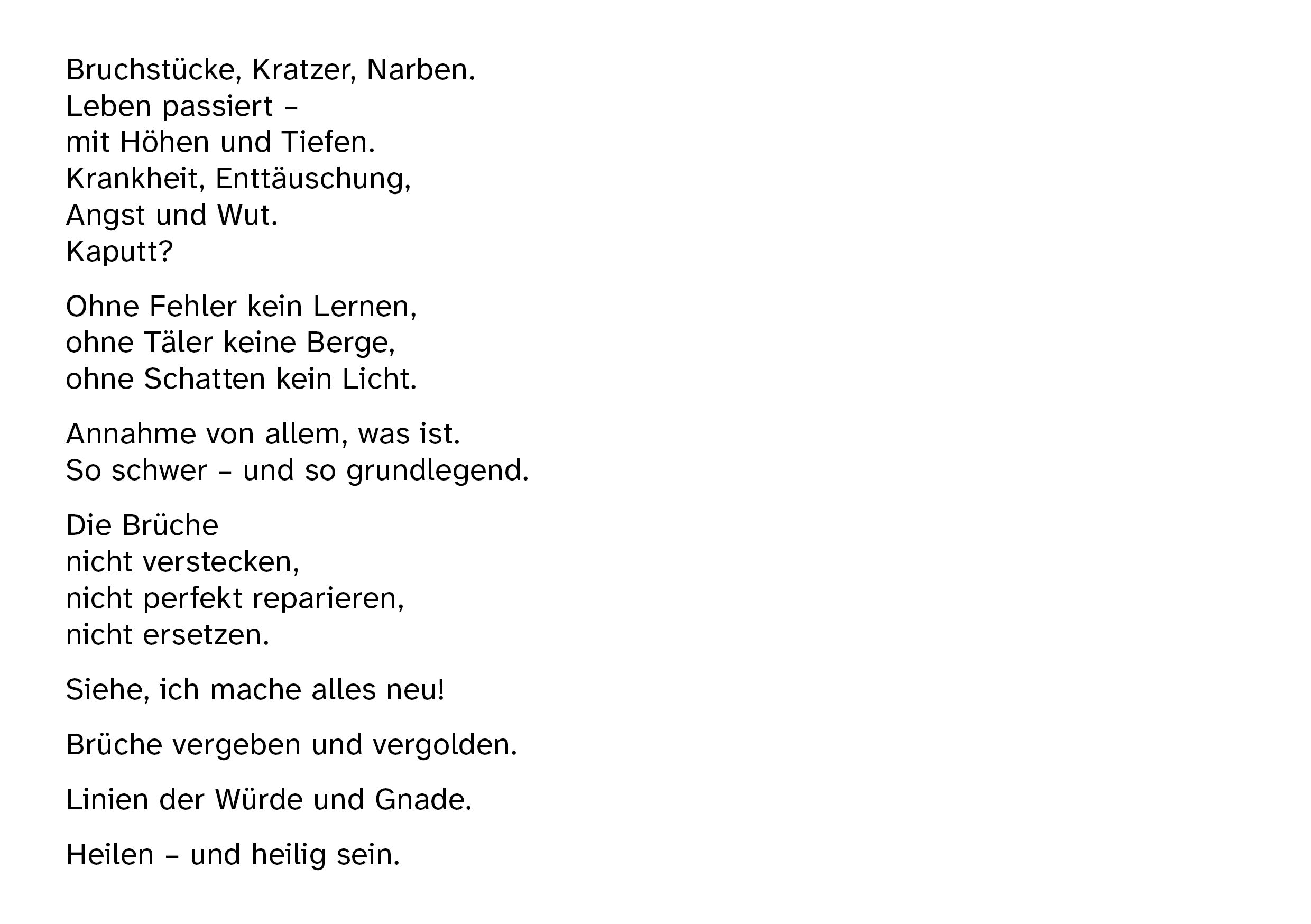 Grußkarte Jahreslosung 2026 mit Gedicht Großdruck Motiv Kintsugi