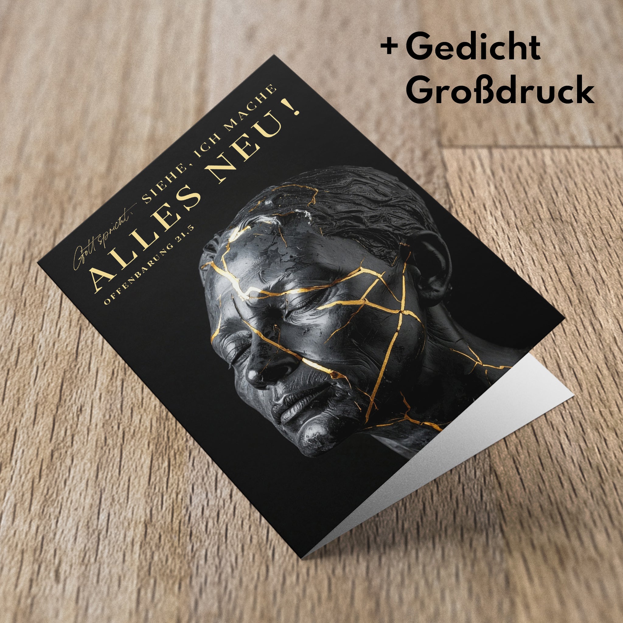 Grußkarte Jahreslosung 2026 mit Gedicht Großdruck Motiv Kintsugi