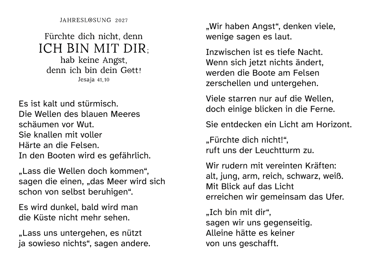 Grußkarte Jahreslosung 2027 Motiv Leuchtturm mit Großdruck Text