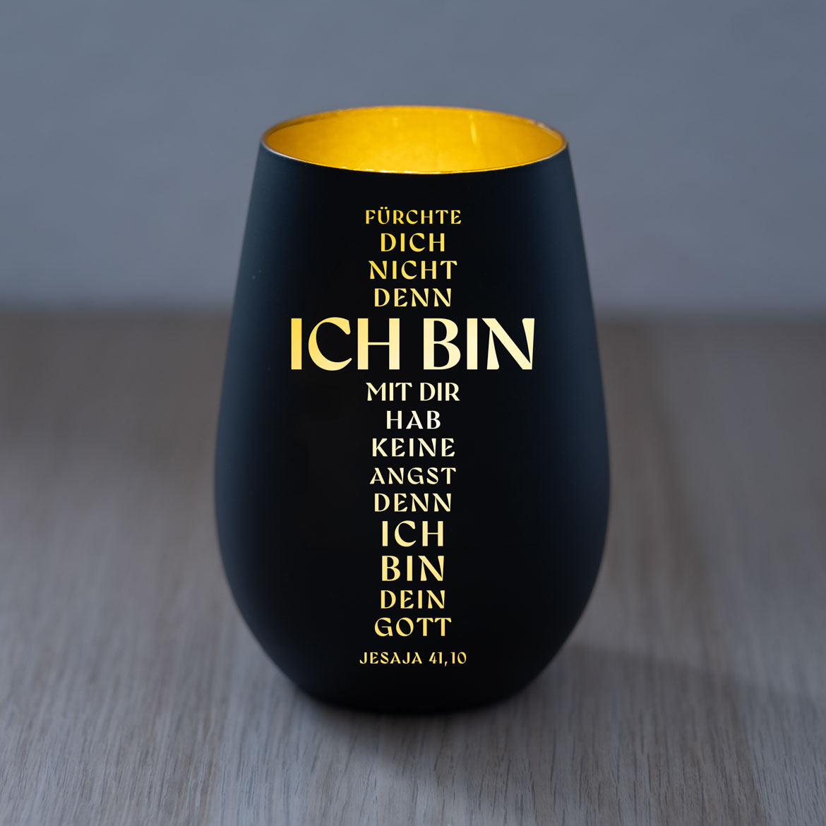 Windlicht Jahreslosung 2027 Motiv „ICH BIN” Kreuzform