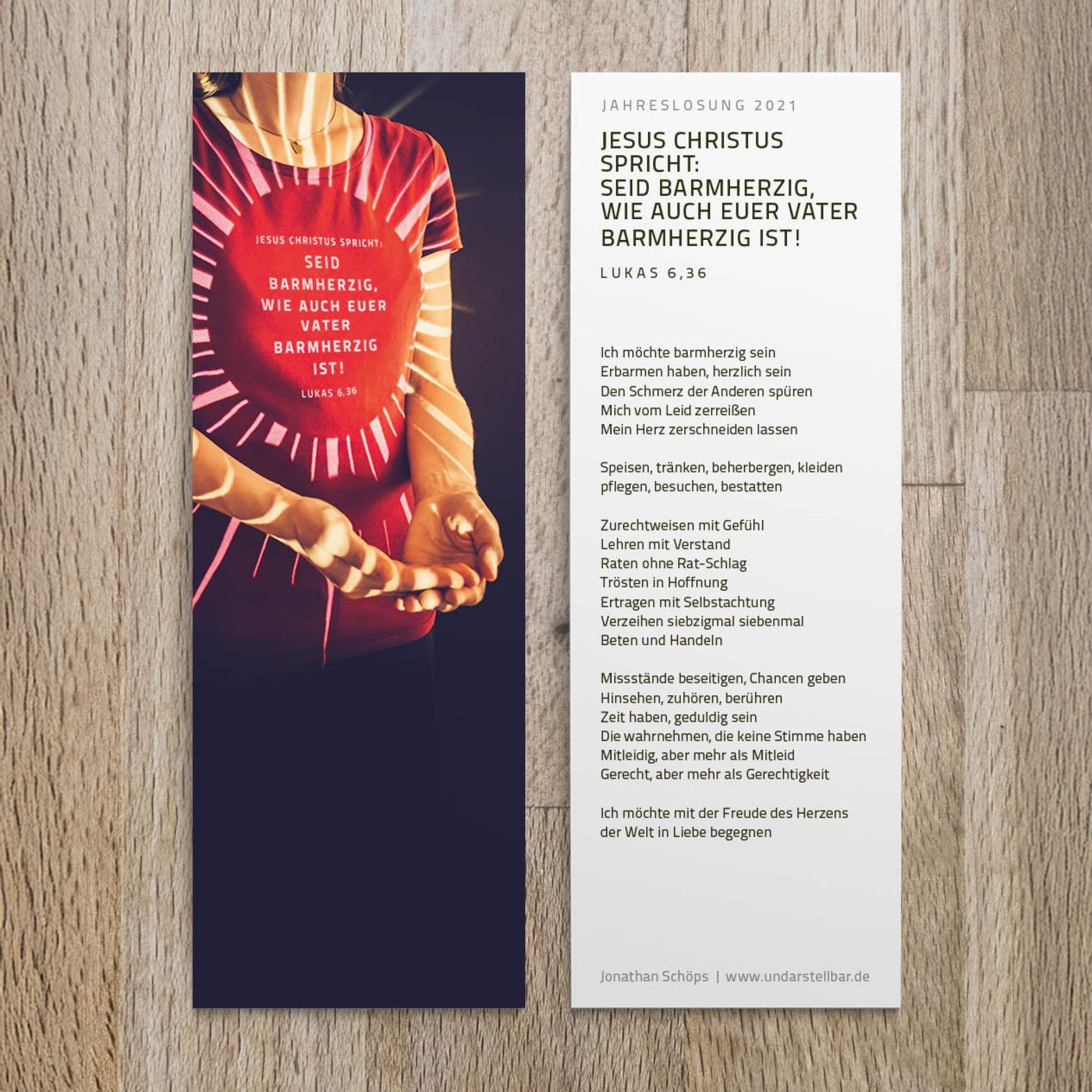Lesezeichen mit Gedicht. Seid barmherzig, wie auch euer Vater barmherzig ist! - Undarstellbar