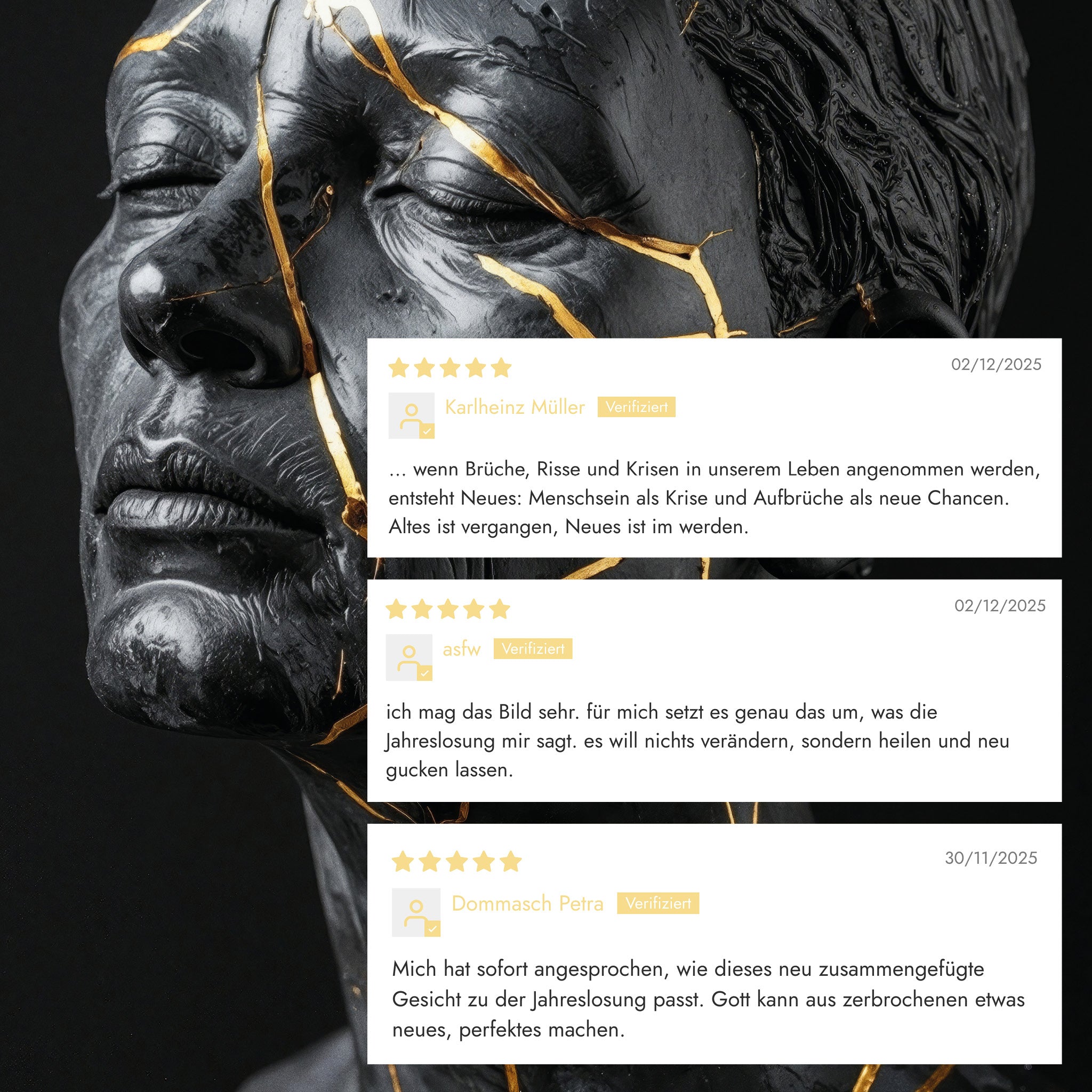 Grußkarte Jahreslosung 2026 mit Gedicht Großdruck Motiv Kintsugi
