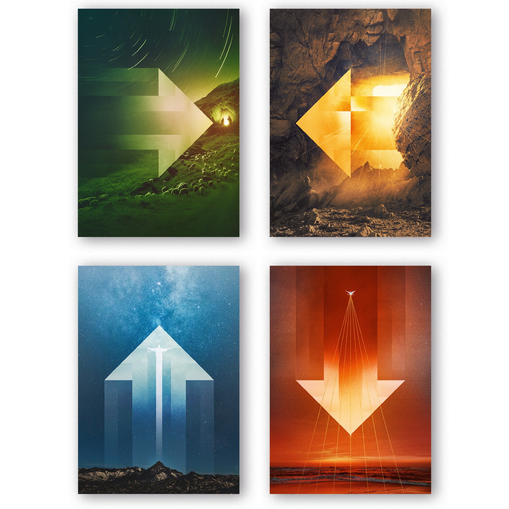4x DIN A2 Poster Super-Set Los/Weiter/Auf/Ab geht's – 4 Feiertage