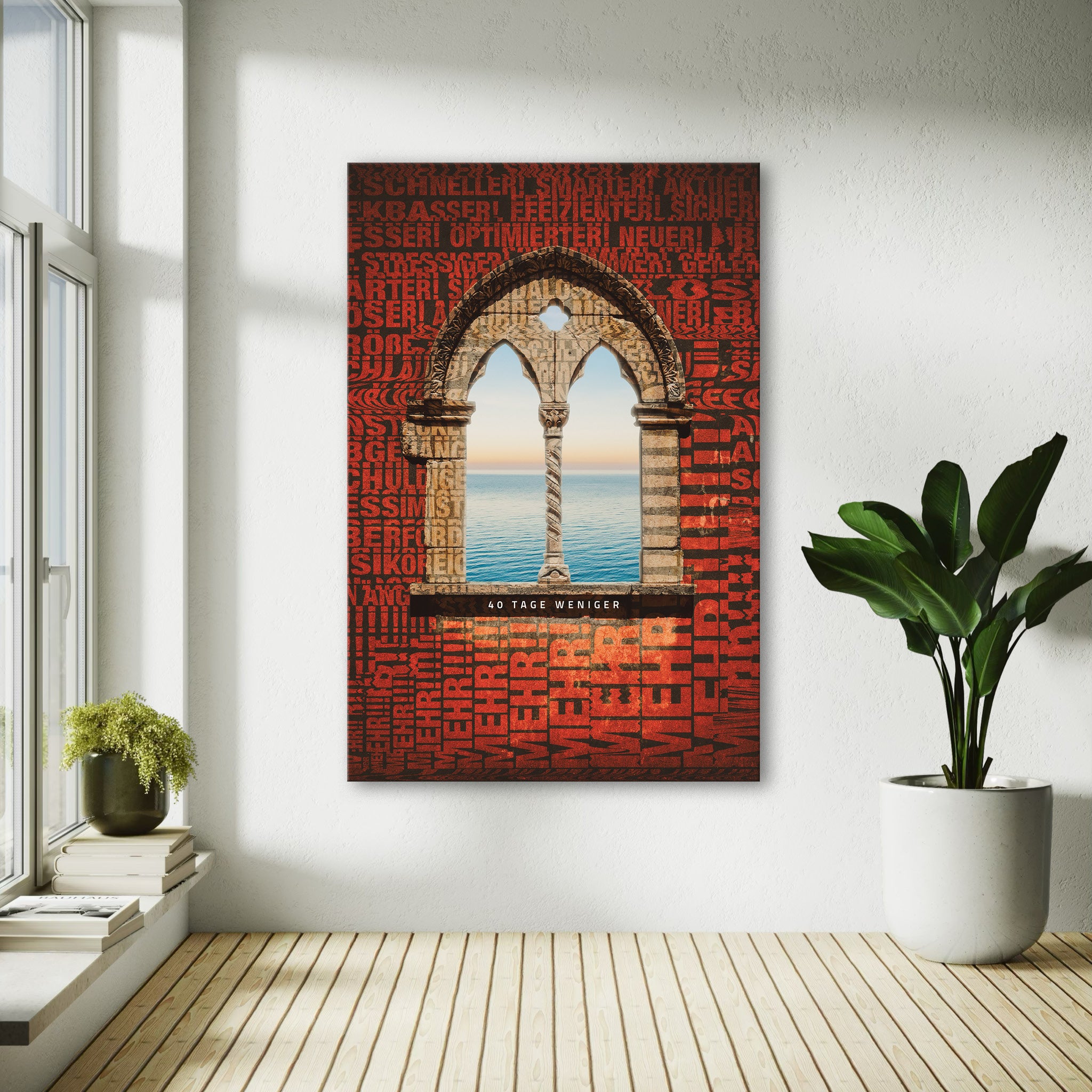 Leinwand Fenster 40 Tage weniger. Motiv Fenster Fastenzeit