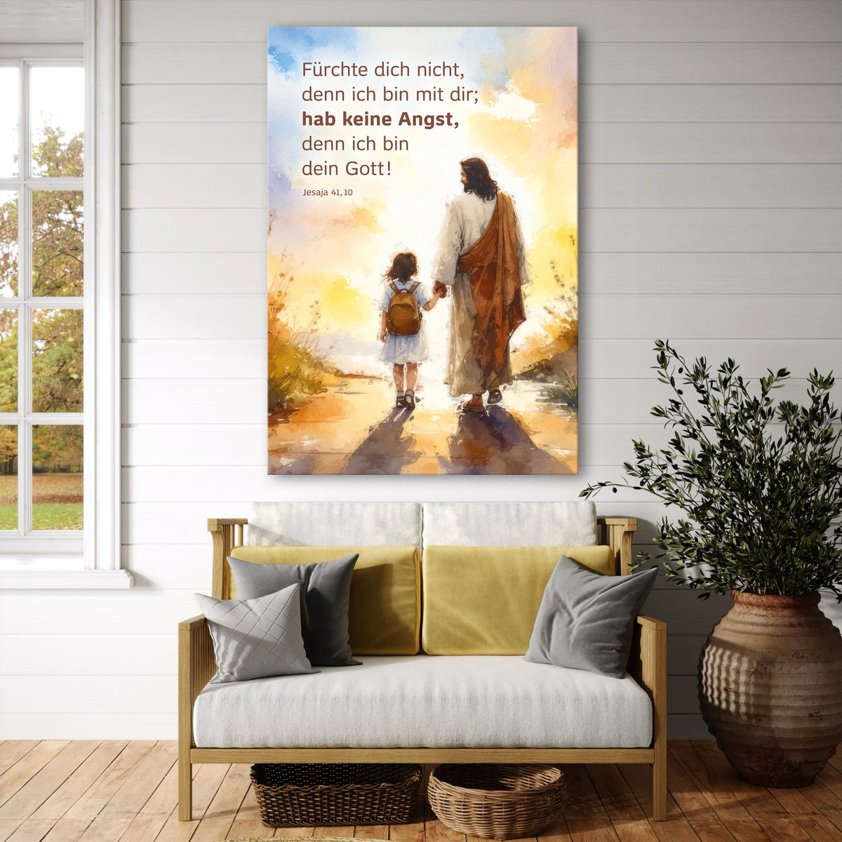 Christliche Wandbilder als Leinwand zur Jahreslosung 2027 (Jesaja 41,10 (E)): Fürchte dich nicht, denn ich bin mit dir; hab keine Angst, denn ich bin dein Gott!