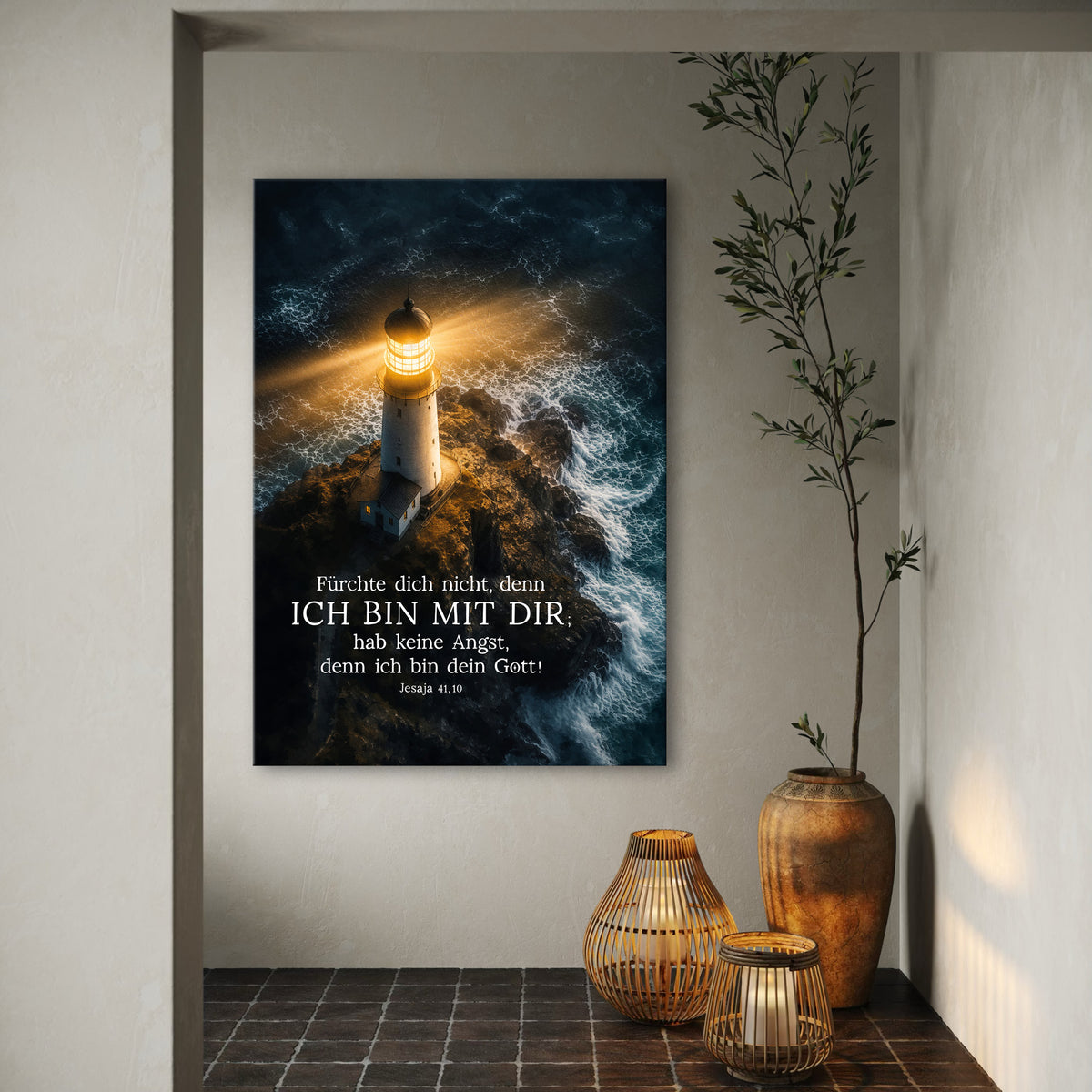 Christliche Wandbilder als Leinwand zur Jahreslosung 2027 (Jesaja 41,10 (E)): Fürchte dich nicht, denn ich bin mit dir; hab keine Angst, denn ich bin dein Gott!