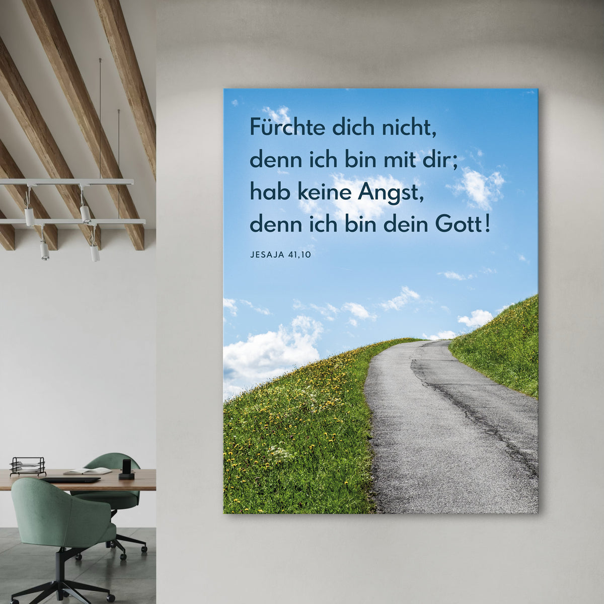 Christliche Wandbilder als Leinwand zur Jahreslosung 2027 (Jesaja 41,10 (E)): Fürchte dich nicht, denn ich bin mit dir; hab keine Angst, denn ich bin dein Gott!